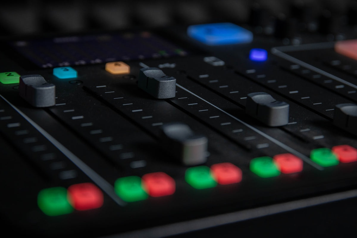 Fader and knob close-up on a mixing console